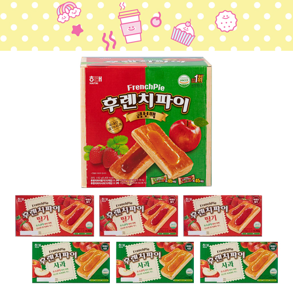 해태 후렌치파이 콤보 1,152g 딸기 15개 x 3팩, 사과 15개 x 3팩 과자 간식 개별포장 선물