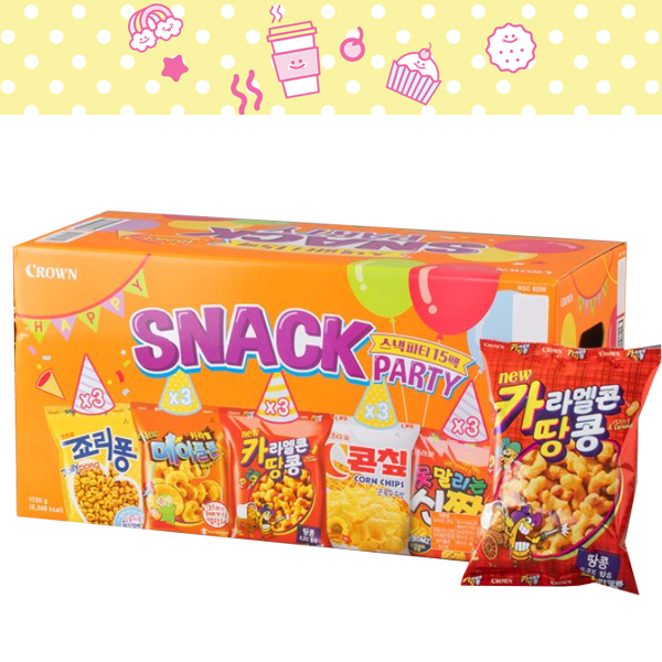 크라운 스낵 파티 1,012g 20입 죠리퐁 콘칩 짱구 카라멜콘과땅콩 과자 간식