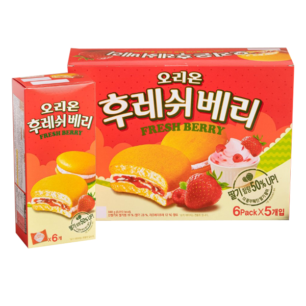 오리온 후레쉬베리 딸기맛 30개 세트 대용량 크림 간식 과자 빵 케이크