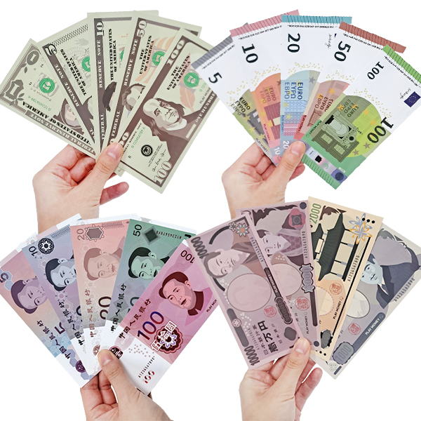 (온라인판매금지) 퍼니소피 세계 어린이 화폐 은행 놀이 50장세트 (달러, 위안, 유로, 엔)